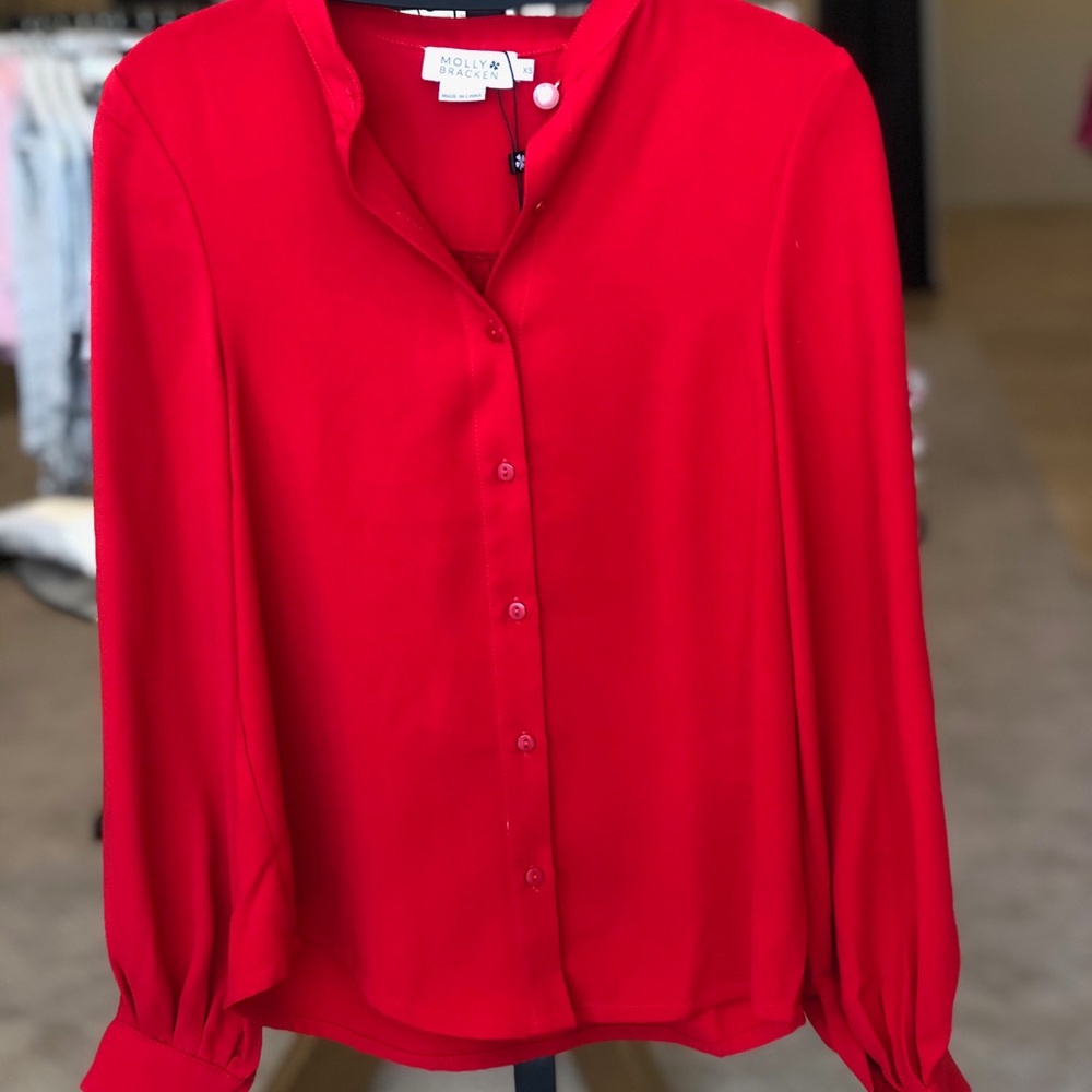 Red Pearl Detail Blouse